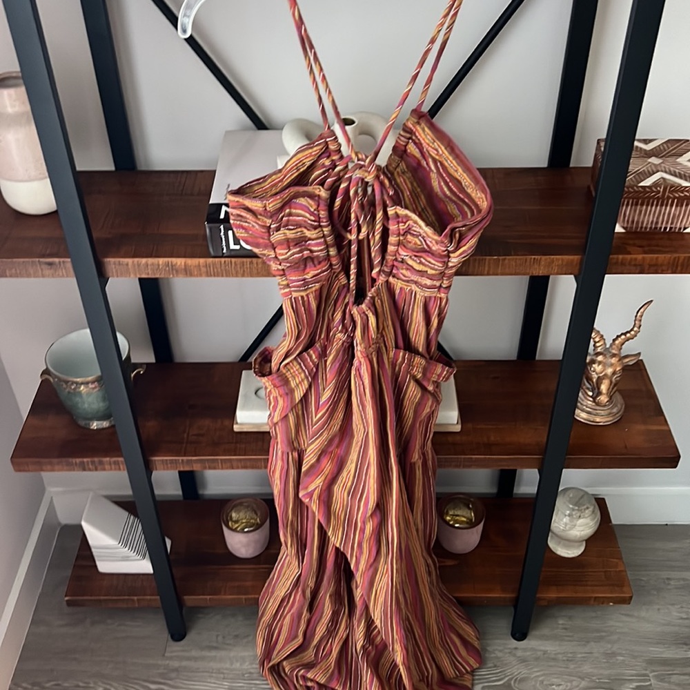 Free People Striped Halter Jumpsuit in Rust Multi - Picture 8 of 10